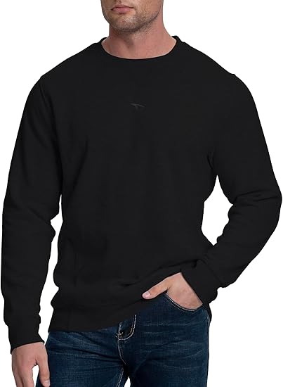 Mens Athletic Fleece Crewneck Sweatshirt Cotton-Blend Long Sleeve Casual Pullover Loose Fit Workout Sweat Shirts
