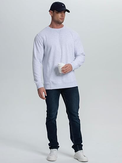 Mens Athletic Fleece Crewneck Sweatshirt Cotton-Blend Long Sleeve Casual Pullover Loose Fit Workout Sweat Shirts