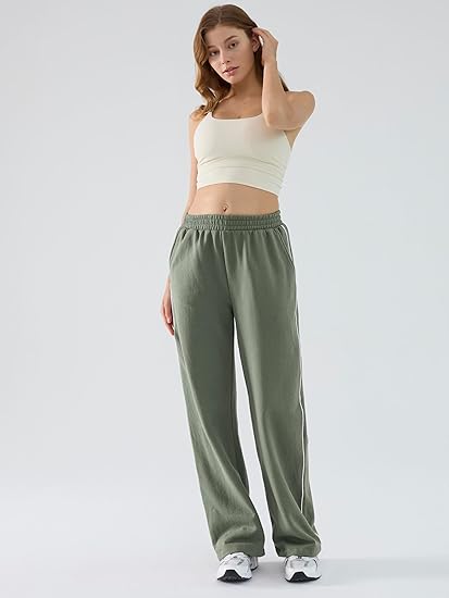 Womens Baggy Sweatpants Wide Straight Leg Pants for Women Fleece Lined Elastic Waist Workout Casual Lounge Ladies Pants