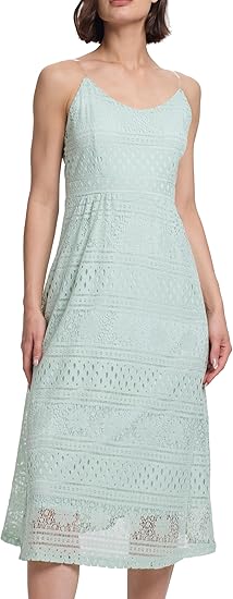 Womens Lace Floral Midi Dress Spaghetti Strap Overlay V Neck Sleeveless Flowy Cocktail Party Swing Wedding Dresses