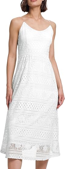 Womens Lace Floral Midi Dress Spaghetti Strap Overlay V Neck Sleeveless Flowy Cocktail Party Swing Wedding Dresses