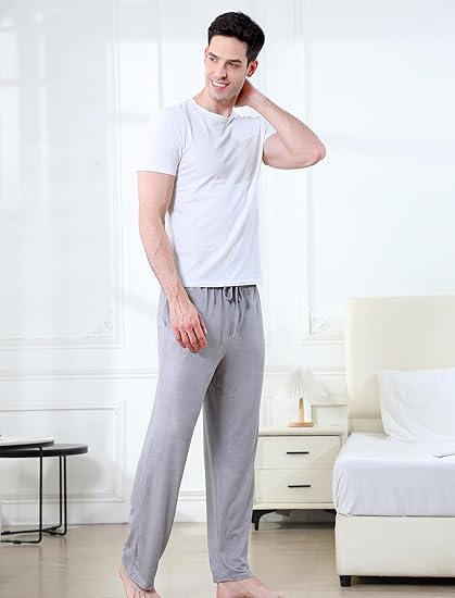 Men's Lightweight Pajama Pants Soft Lounge Sleep Joggers Adjustable Drawstring & Pockets All-Season Sleepwear