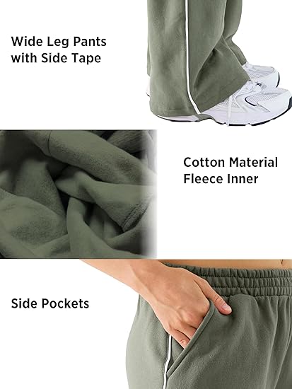 Womens Baggy Sweatpants Wide Straight Leg Pants for Women Fleece Lined Elastic Waist Workout Casual Lounge Ladies Pants