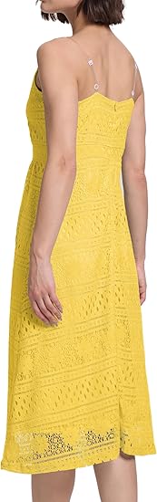 Womens Lace Floral Midi Dress Spaghetti Strap Overlay V Neck Sleeveless Flowy Cocktail Party Swing Wedding Dresses