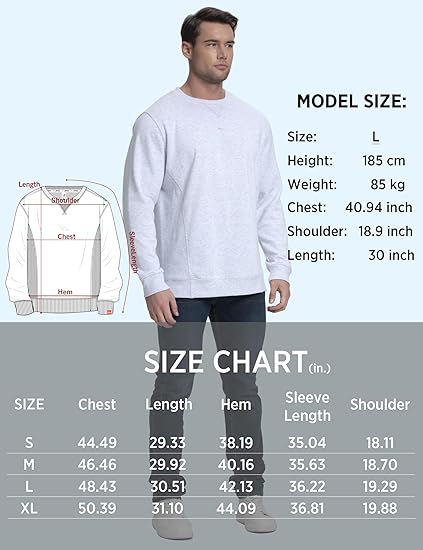 Mens Athletic Fleece Crewneck Sweatshirt Cotton-Blend Long Sleeve Casual Pullover Loose Fit Workout Sweat Shirts