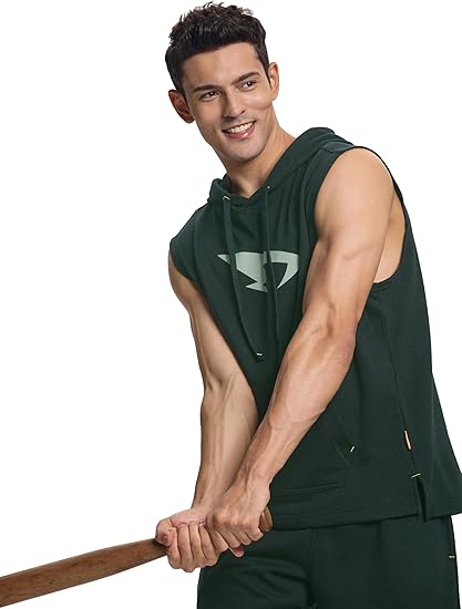 Men's Workout Hooded Tank Tops Sleeveless Boxing Hoodies Gym Muscle Cut Off T Shirts for Bodybuilding Athletic Training