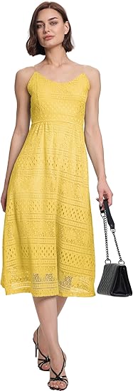 Womens Lace Floral Midi Dress Spaghetti Strap Overlay V Neck Sleeveless Flowy Cocktail Party Swing Wedding Dresses