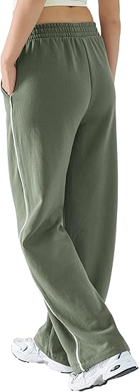 Womens Baggy Sweatpants Wide Straight Leg Pants for Women Fleece Lined Elastic Waist Workout Casual Lounge Ladies Pants