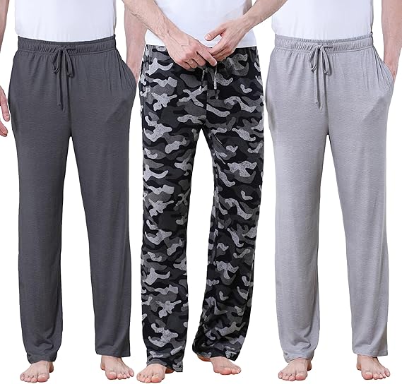 Men's Lightweight Pajama Pants Soft Lounge Sleep Joggers Adjustable Drawstring & Pockets All-Season Sleepwear