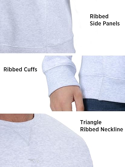 Mens Athletic Fleece Crewneck Sweatshirt Cotton-Blend Long Sleeve Casual Pullover Loose Fit Workout Sweat Shirts
