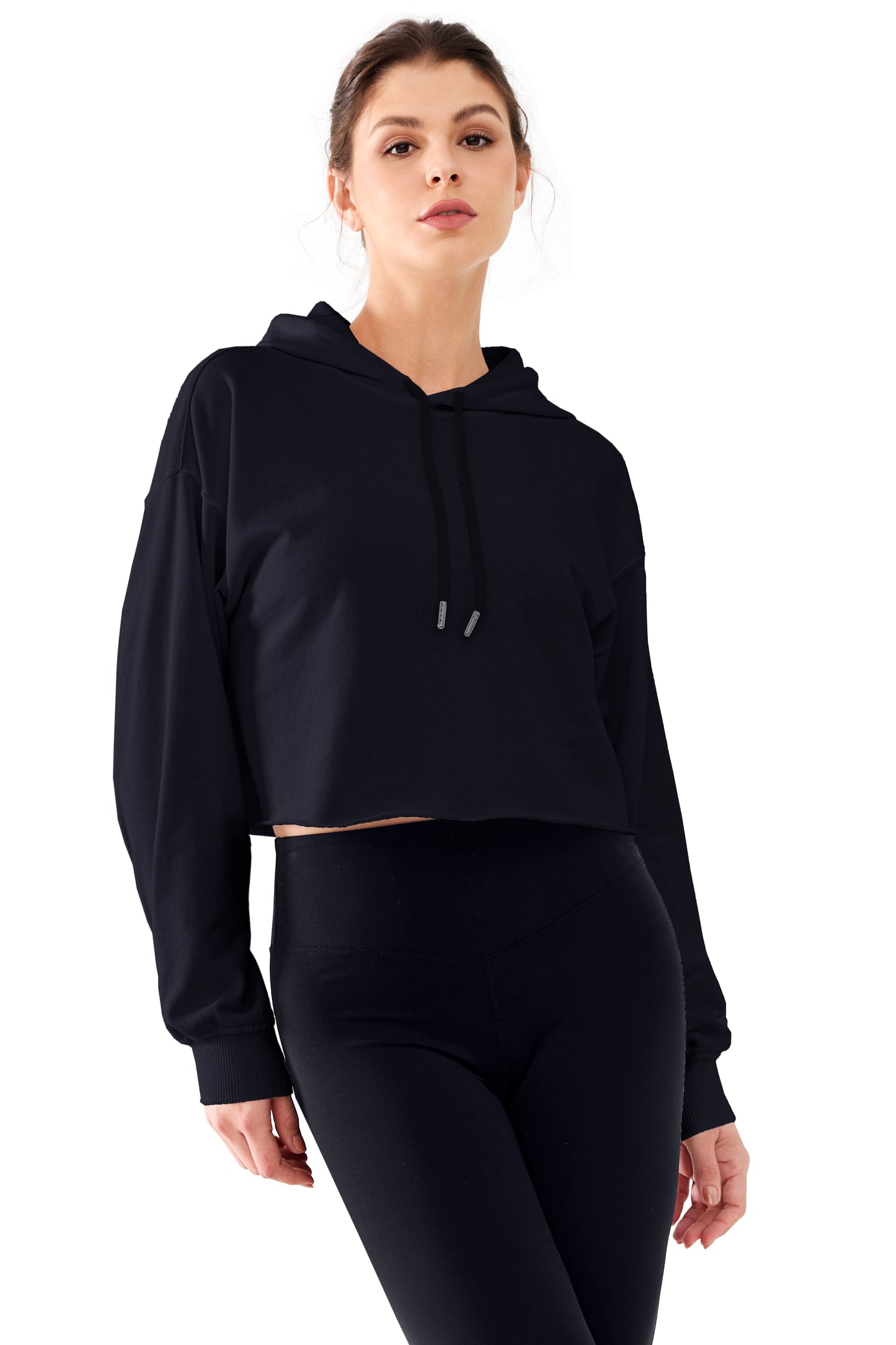 Cropped Hoodie Women Sweatshirt Oversize Long Sleeve Loose Crop Hoodies Ladies Drop Shoulder Pullover Casual Athletic
