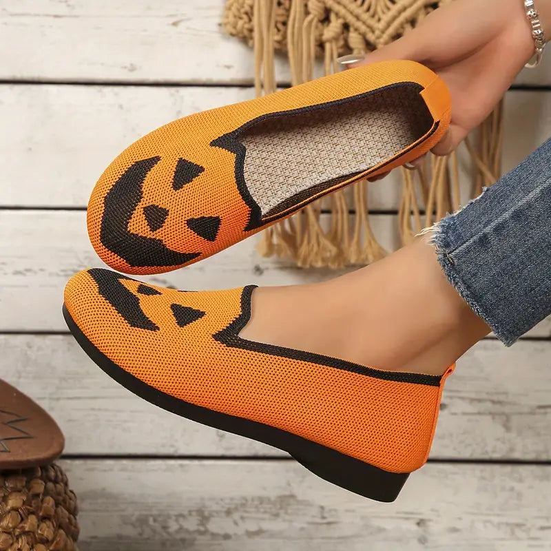 Pumpkin Face Knitted Flats