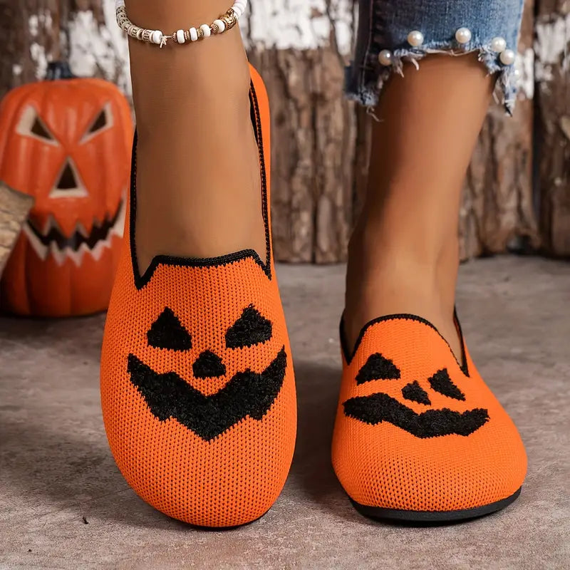 Pumpkin Face Knitted Flats