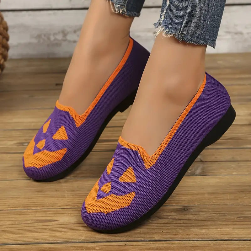 Pumpkin Face Knitted Flats