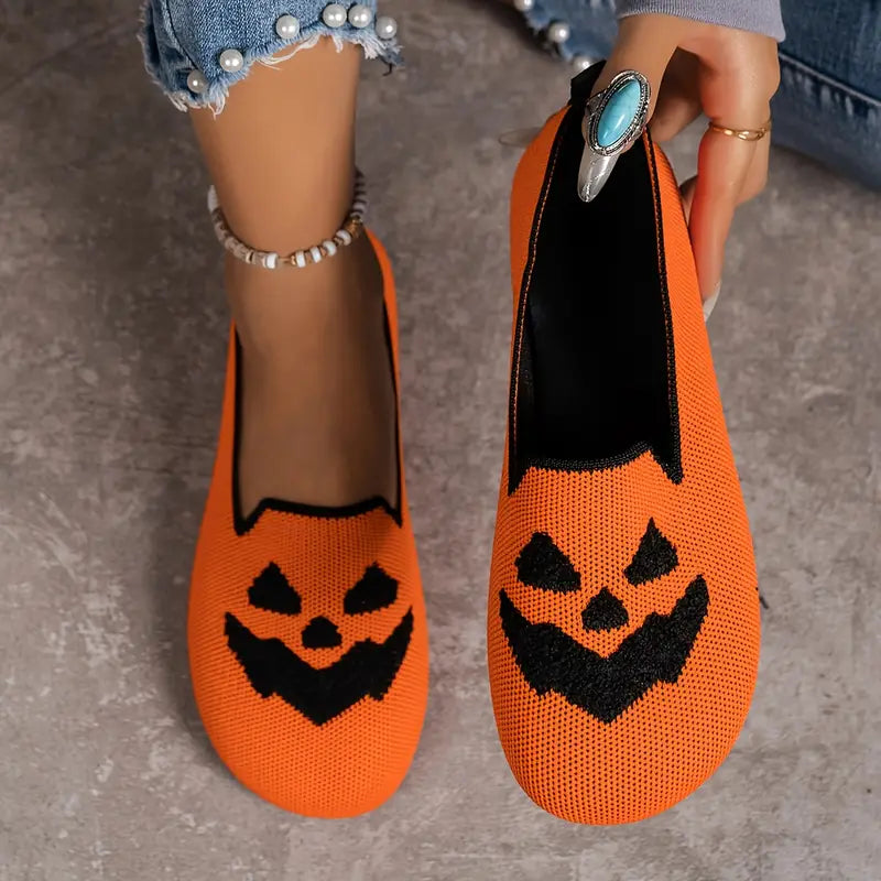 Pumpkin Face Knitted Flats