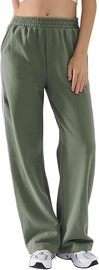 Womens Baggy Sweatpants Wide Straight Leg Pants for Women Fleece Lined Elastic Waist Workout Casual Lounge Ladies Pants