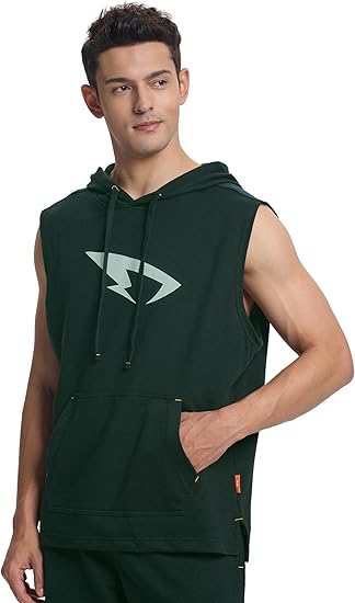 Men's Workout Hooded Tank Tops Sleeveless Boxing Hoodies Gym Muscle Cut Off T Shirts for Bodybuilding Athletic Training