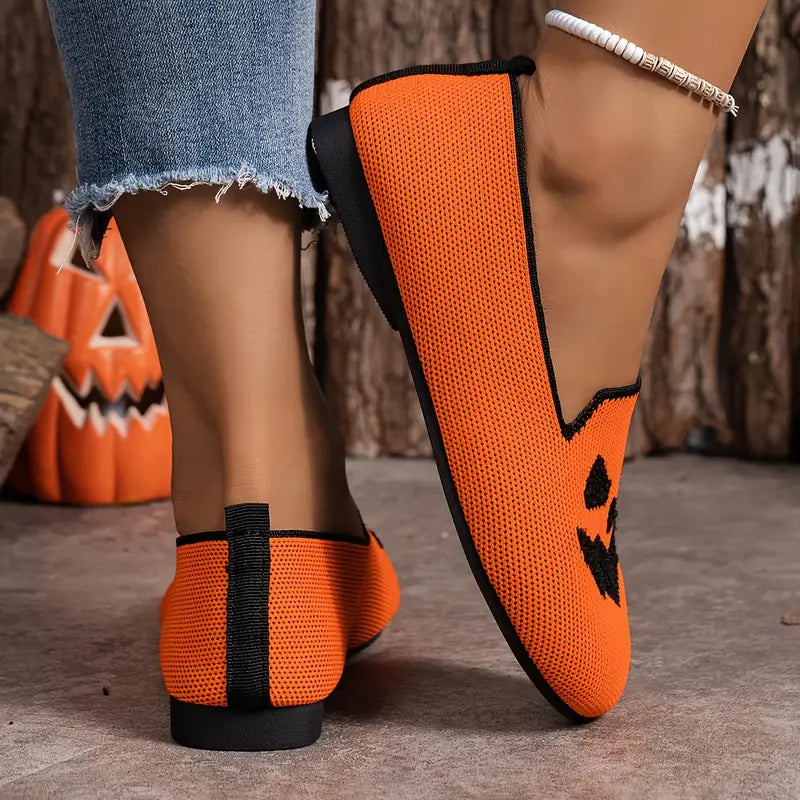 Pumpkin Face Knitted Flats