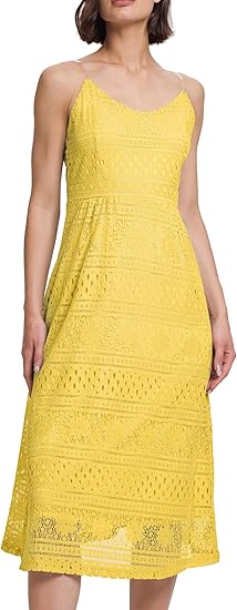Womens Lace Floral Midi Dress Spaghetti Strap Overlay V Neck Sleeveless Flowy Cocktail Party Swing Wedding Dresses