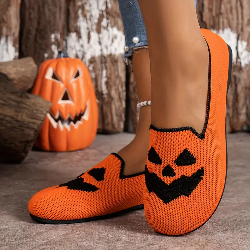 Pumpkin Face Knitted Flats