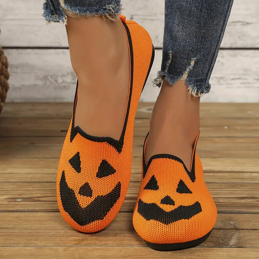 Pumpkin Face Knitted Flats