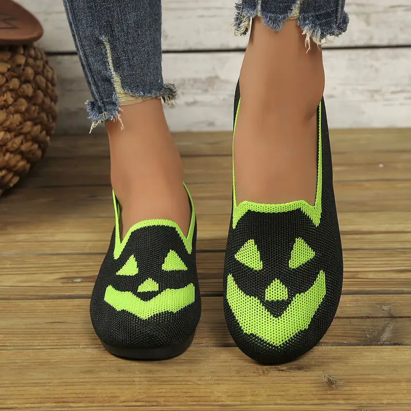 Pumpkin Face Knitted Flats